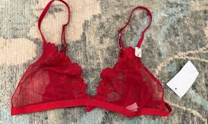 Etam Sz 36B Red Lace Trim Bralette NWT